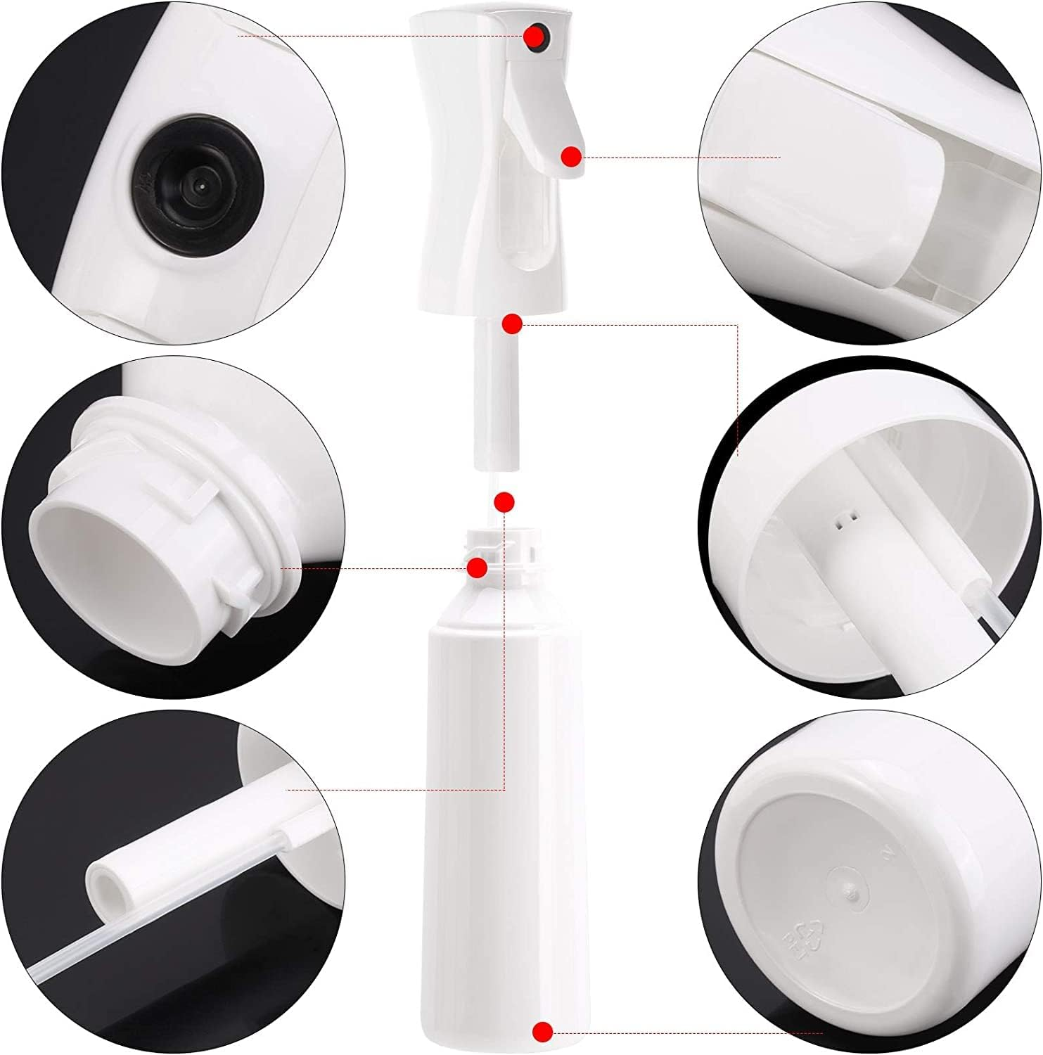 2 Pcs Hair Spray Bottle Fine Mist Sprayer Empty Spray Bottles 300Ml Fine Continuous Spray Water Bottle for Hair Styling, Plants, Cleaning, Misting and Skin Care - White image number 2