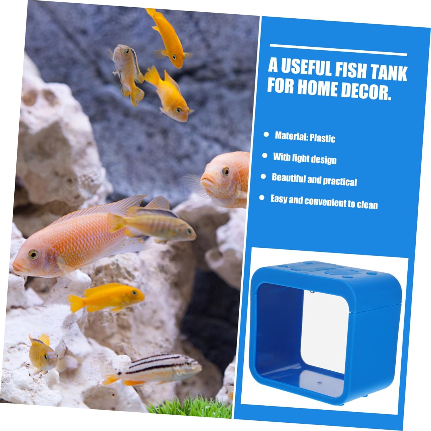 Milisten Mini Plastic Fish Battle Box with Light, Detachable Small Aquarium Breeding Isolation Tank, Blue Desktop Ecological Landscape Fish Tank for Aquatic Pets image number 1