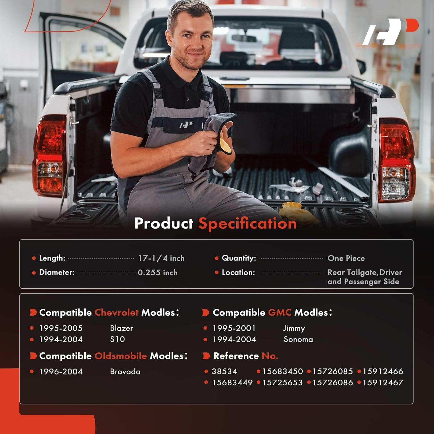 A-Premium Tailgate Support Cable Compatible with Chevrolet Blazer 1995-2005, S10 1994-2004 & GMC Jimmy 1995-2001, Sonoma 1994-2004 & Oldsmobile Bravada 1996-2004, 17-1/4 Inch, Rear Tailgate image number 6