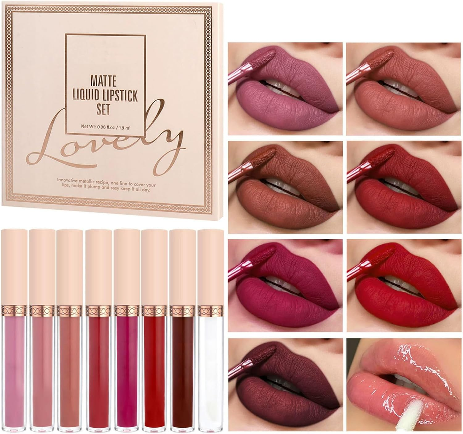 8 Colours Matte Lipstick Set, Velvet Lips Shine Lip Kit, Waterproof Durable Naked Lips Tint Beauty Cosmetic Makeup Gift Set image number 5