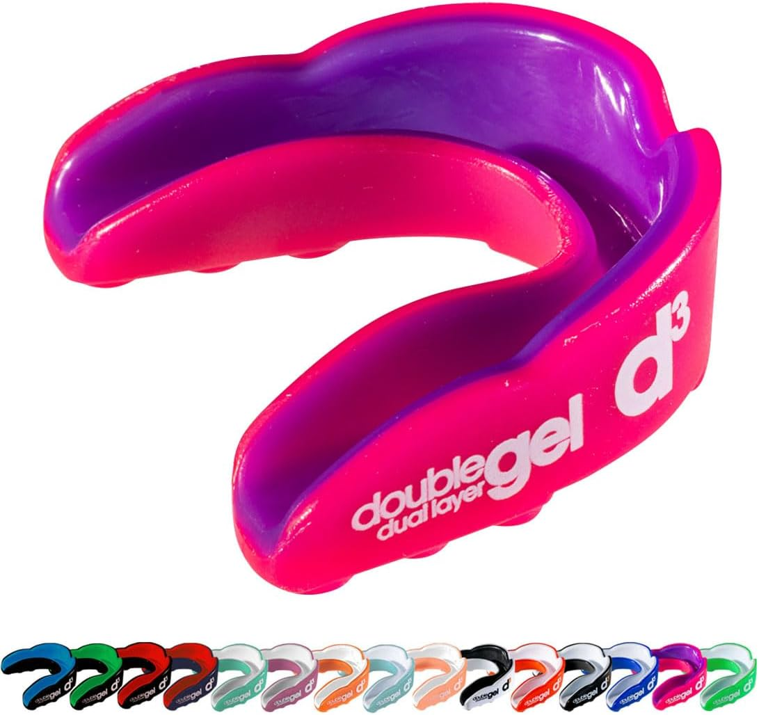 D3 Double Gel Dual Layer Gum Shield Youth Mouth Guard, Pink/Purple, 0.061 Kilograms image number 5