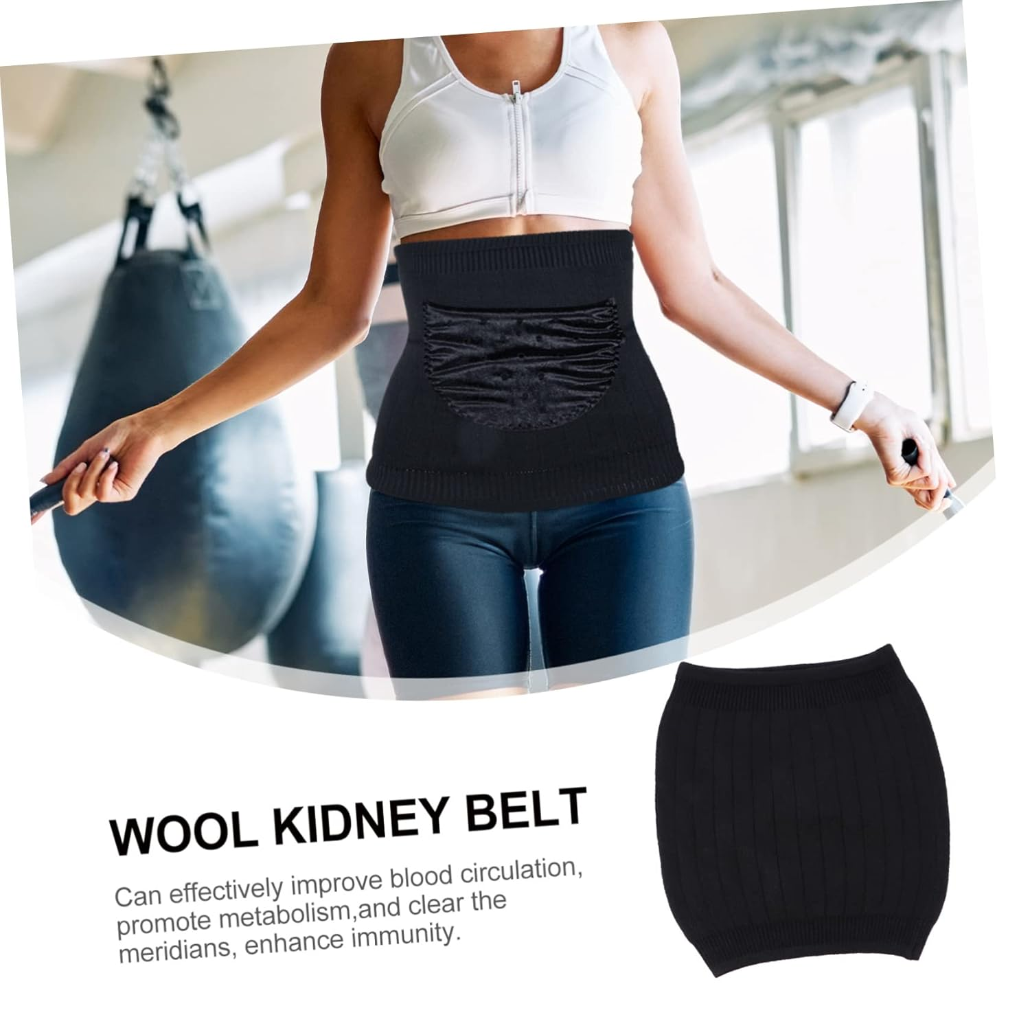 SHERCHPRY Warm Wool Kidney Belt Waist Support Stomach Warming Protector Thick Thermal Waist Wrap Black L Winter Abdominal Support for Cold Weather image number 3