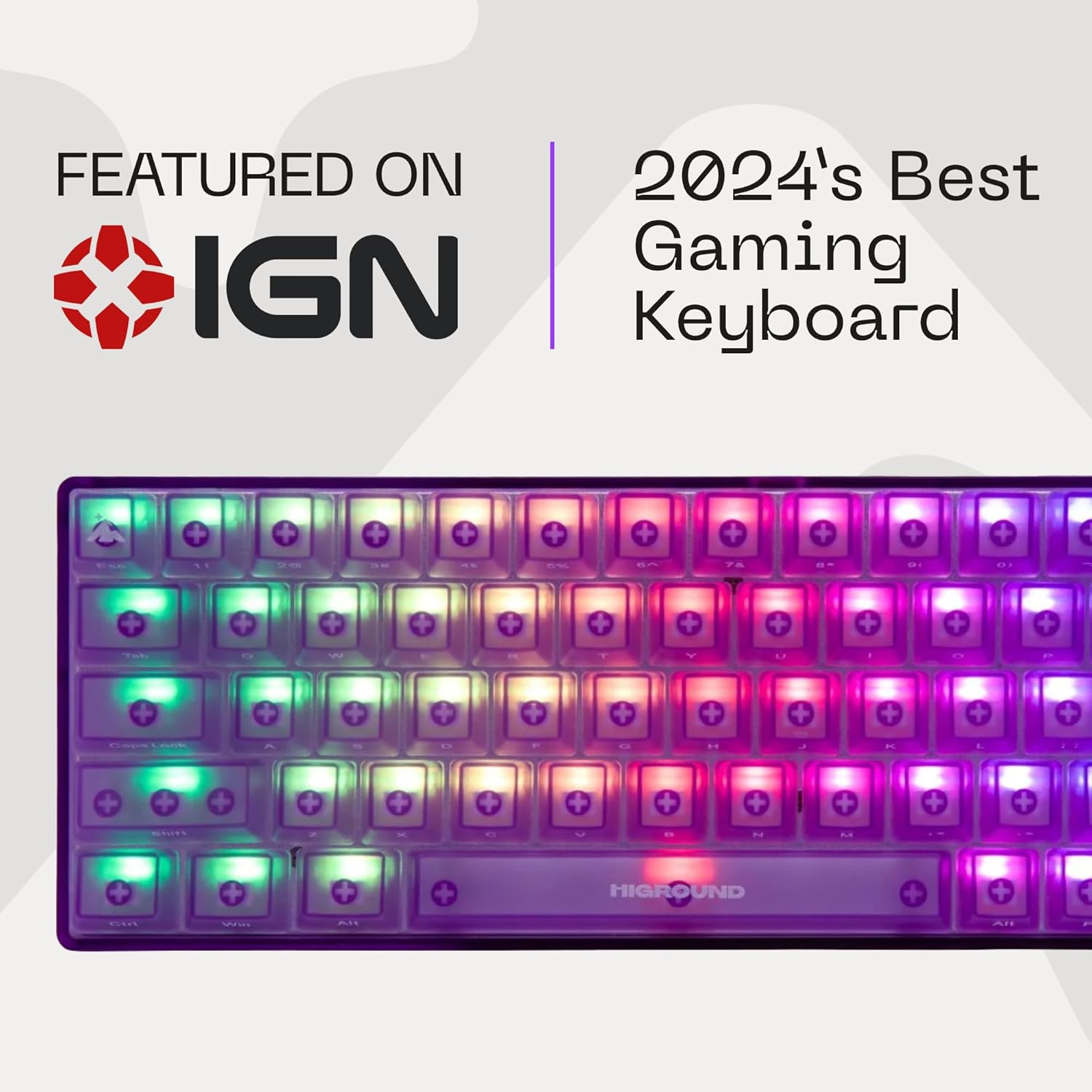 Higround Crystal Amethyst Basecamp 65% Mechanical Keyboard, White Flame Switches for Precision, Programable RGB, Translucent, Smooth Typing, Hot-Swappable, Deep Thocc Dual Silicone Dampening image number 3