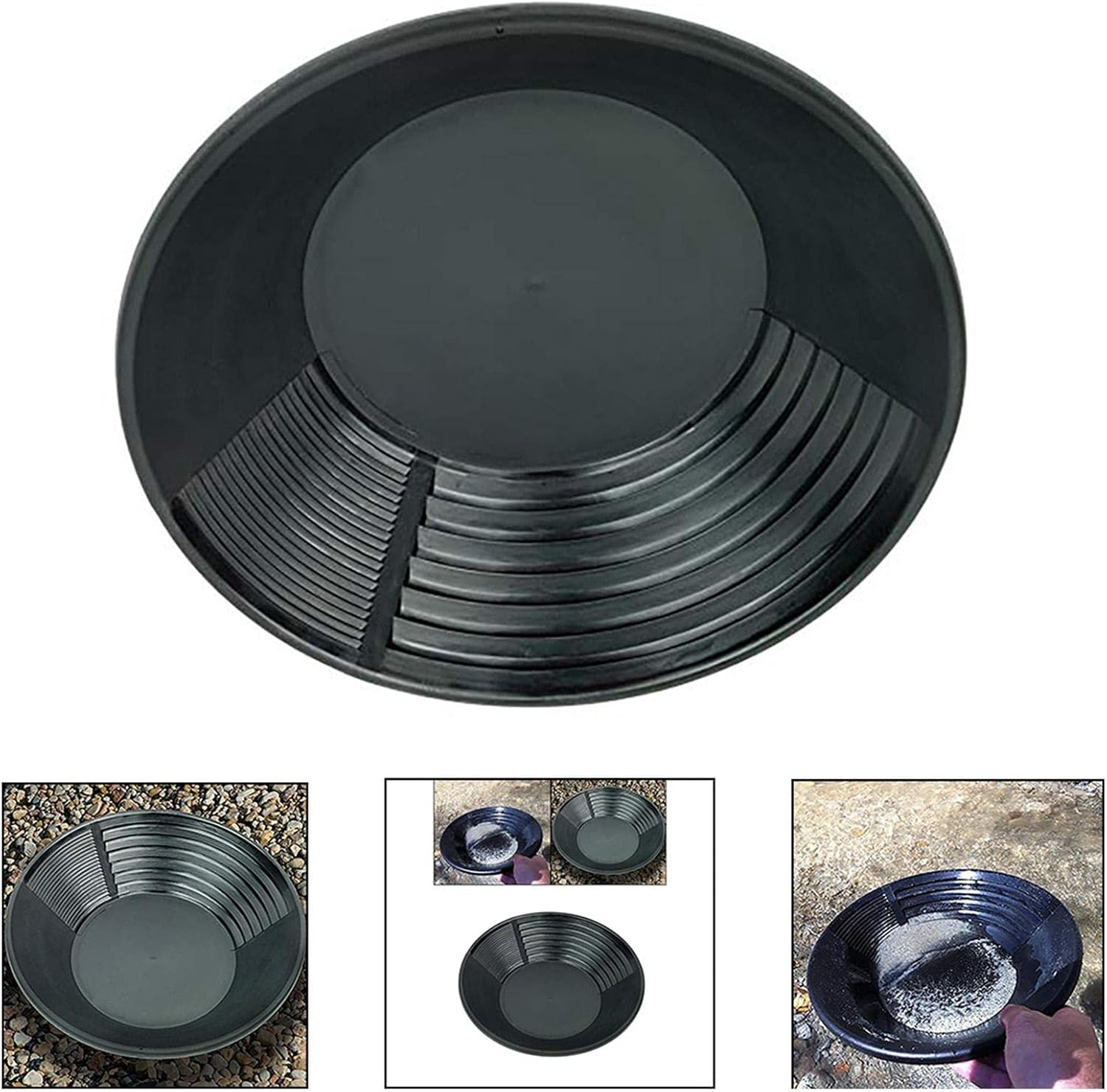 Prettyia 15Inch Plastic Gold Pan with Two Riffles for Nugget Mining Prospecting Creek River Panning - Black image number 5