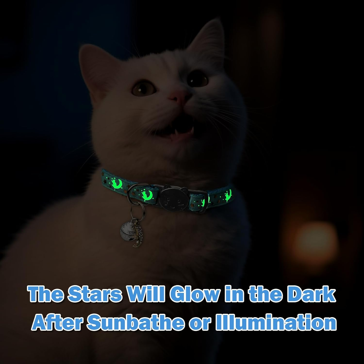 Enbluy 4 Pack Cat Collars with Bells, Fluorescent Cat Collar Glows in the Dark Breakaway Cat Collar Adjustable Reflective Cat Collars with Safe Breakaway Quick Release Buckle for Kitty Puppy image number 1