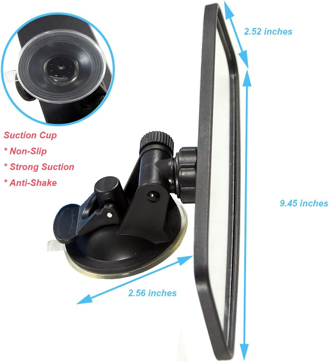 KITBEST Rear View Mirror, Rearview Mirror with Suction Cup, Universal Car Interior Rear View Mirror (360 Degree Adjustable Angle), Wide Angle Car Mirror (Bonus 2 PCS Blind Spot Mirrors) image number 4