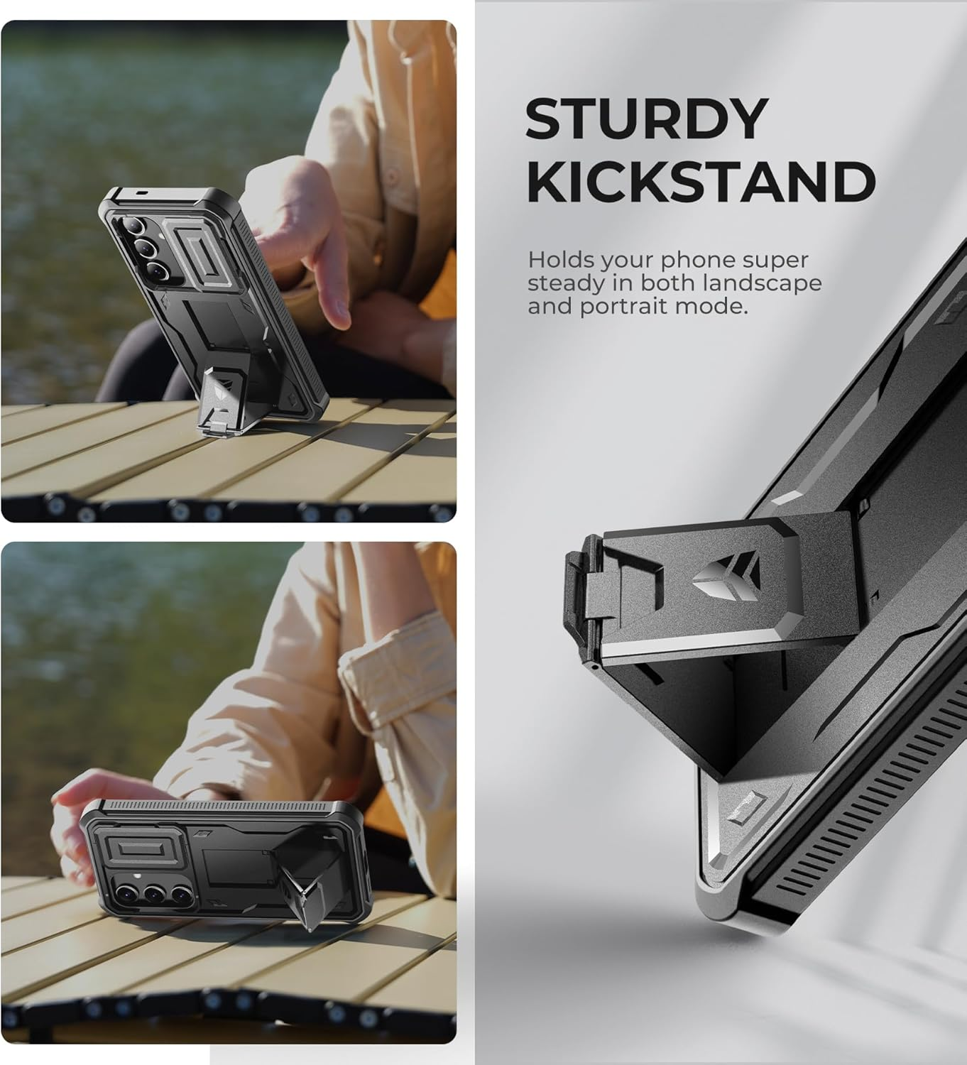 Dexnor for Samsung Galaxy S24 Case with Built-In Slide Camera Cover & Screen Protector & Kickstand, Heavy-Duty Shockproof Rugged Case Full-Body Bumper Protective Cover for Galaxy S24 - Black image number 3