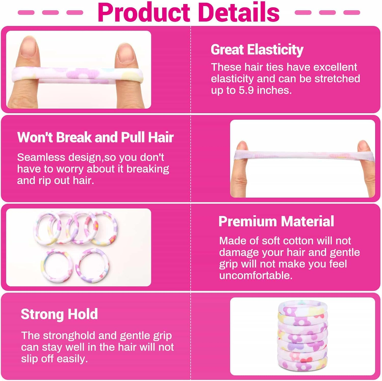 Anezus 54Pcs Hair Ties for Girls and Women, Nylon No Damage Elastics Hair Bands Ponytail Holders, Soft Hair Ties Hair Accessories for Thick Straight Curly Hair, Multi-Colored A - Black image number 4