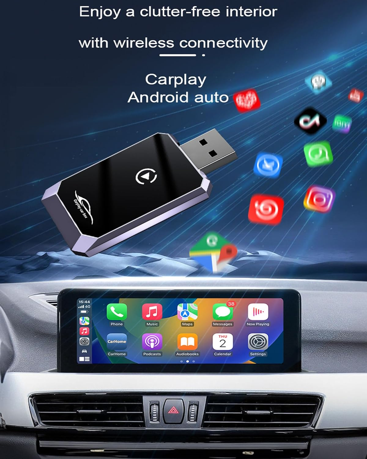 Wireless Carplay Adapter & Android Auto Wireless Adapter, 2-In-1 Fast & Stable Carplay Car Play Adapter for Ios 10+/Android 11+ image number 4