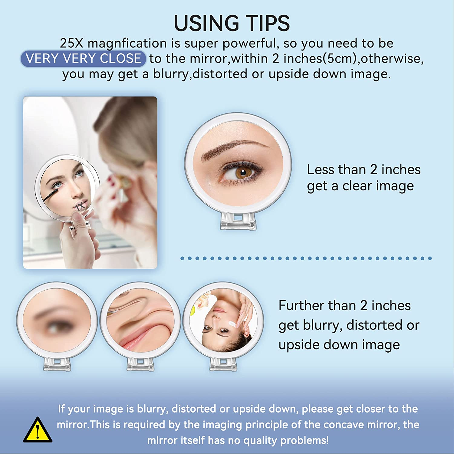 MIYADIVA Hand Mirror 25X Magnifying Mirror with Handle,Magnifying Makeup Mirror with Double Side 25X/1X Travel Makeup Mirror and 10X Magnifying Mirror Suction Cup for Eye Makeup