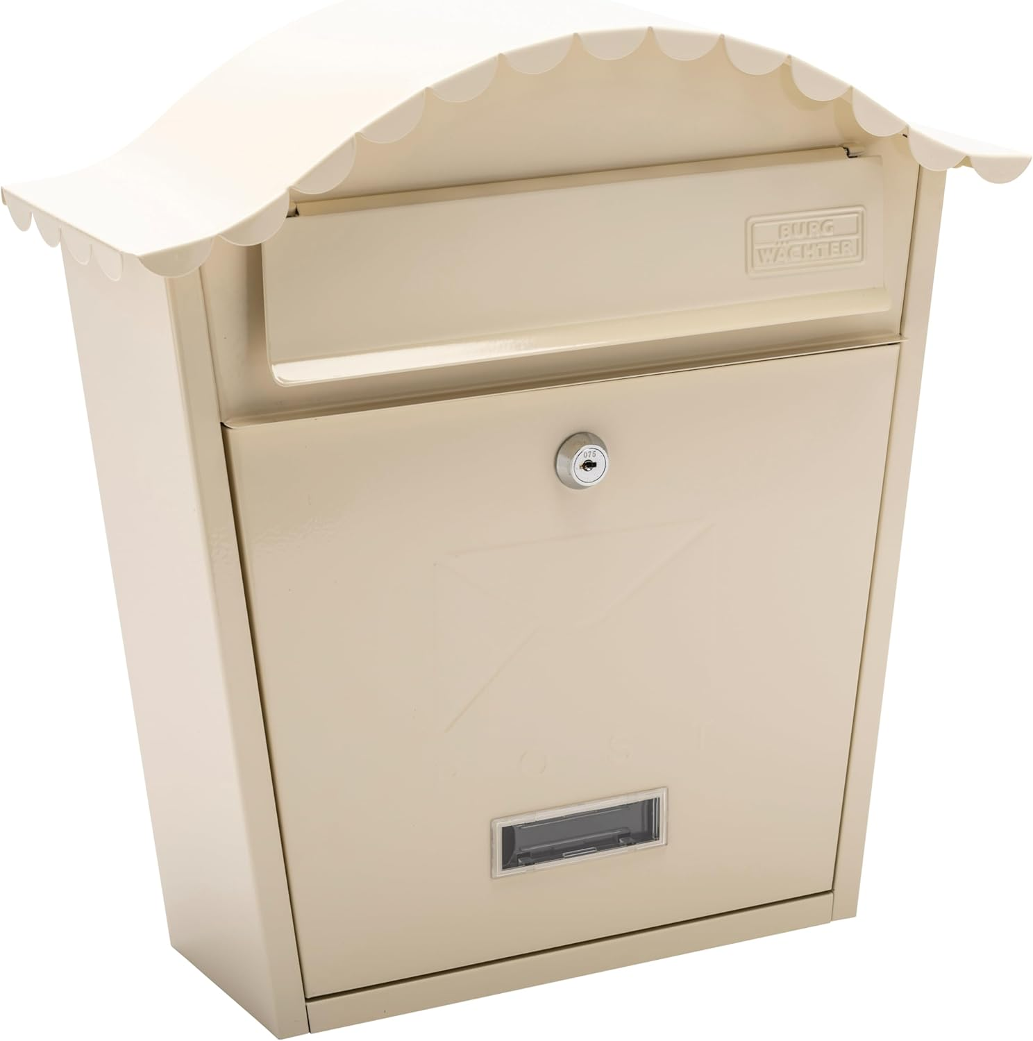 Burg-Wachter MB01AC Classic Wall Mounted Galvanised Steel Lockable Weatherproof Post Box, Antique Cream, 36X37X13Cm