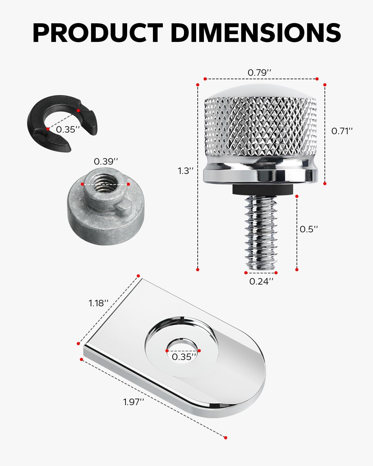 Amazicha Chrome Stainless Steel Seat Bolt Nut Tab Screw Mount Knob Cover Compatible for Harley Davidson Sportster Softail Touring Dyna 1997-2024 image number 4