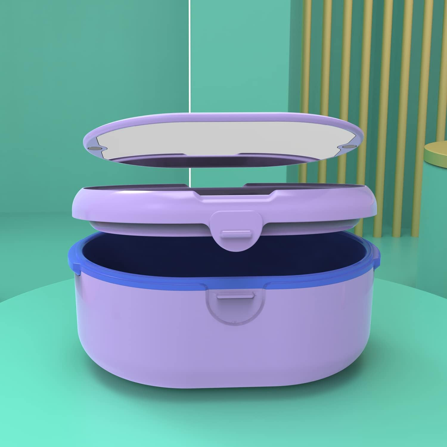 Large Denture Bath Case Cup Box Holder Storage Soak Container， Retainer Case,Mirror Orthodontics Mouth Guard Case,Suitable for Dentures, Partial Dentures, Chews and Removal Tool with Braces（Purple）&hellip; image number 6