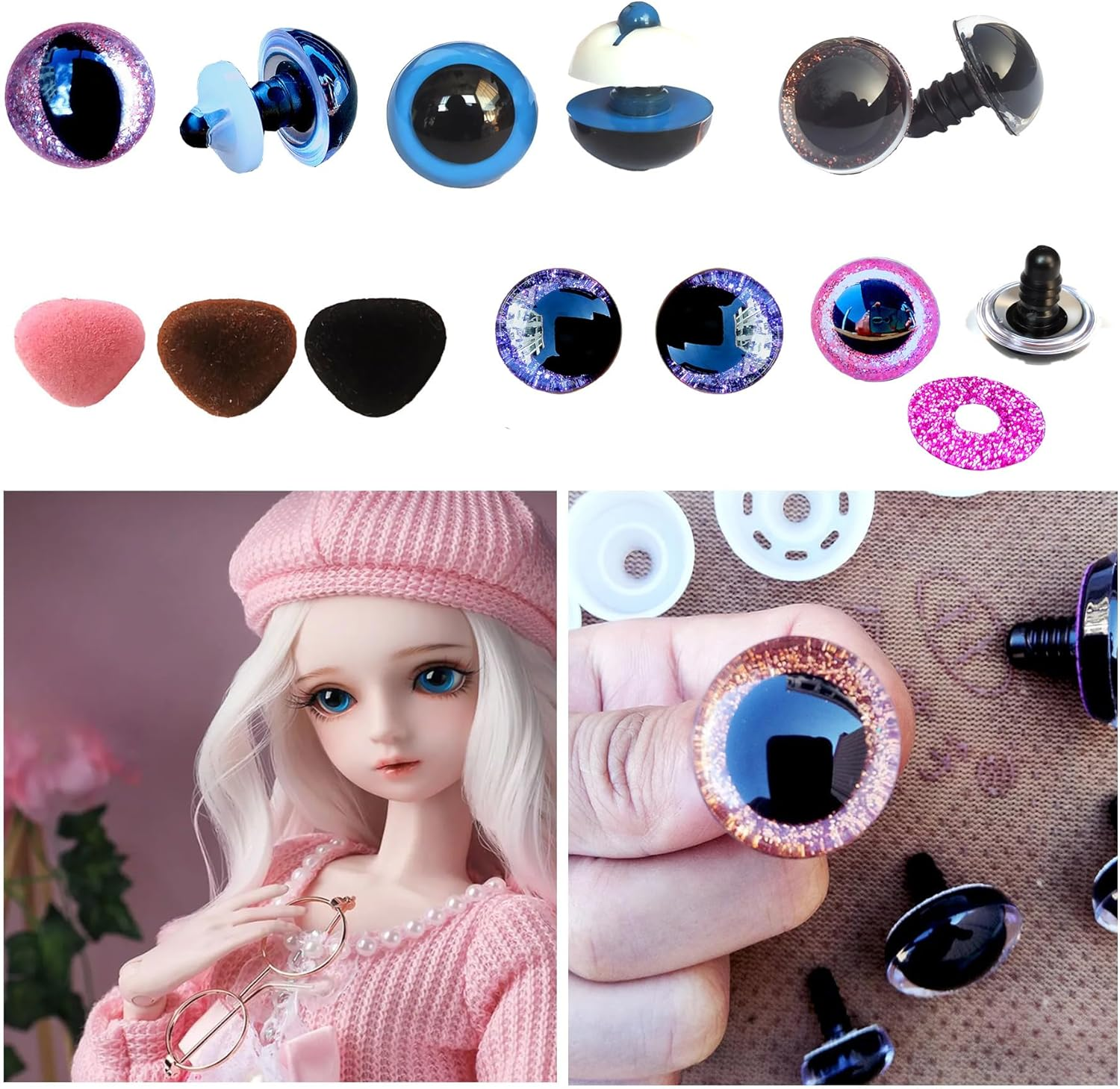 12-25Mm ​Safety Eyes Crochet Kit, 65Pcs Assorted Color Plastic Animal Eyes with Glitter Washers for Amigurumi, Plush Toys, Teddy Bears & Puppet Making (8 Sizes, DIY Craft) image number 1