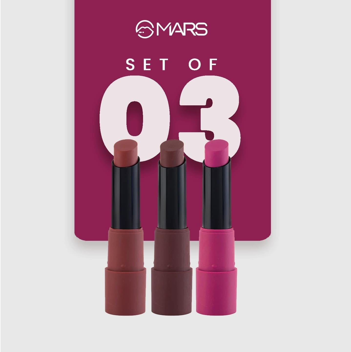 MARS Matte Box Set of 3 Lipsticks for Women | Long-Lasting | Smooth Finish | Moisturising | One Swipe Pigmentation | (3X3.2 Gm) (06-All Rounder) image number 4