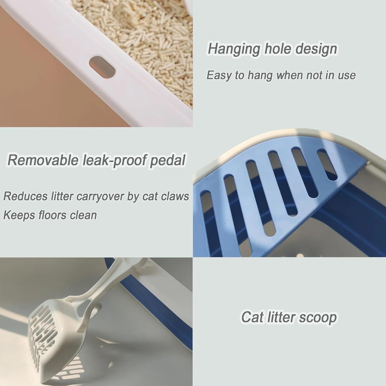 CRFY Collapsible Kitten Litter Box, 17.7 X 13.4 X 5 Inch Open Cat Potty Pan with Scoop Foldable Shallow Cat Toilet Anti-Splashing Low Entrance Travel Litter Box with Falling Sand Pedal Grey