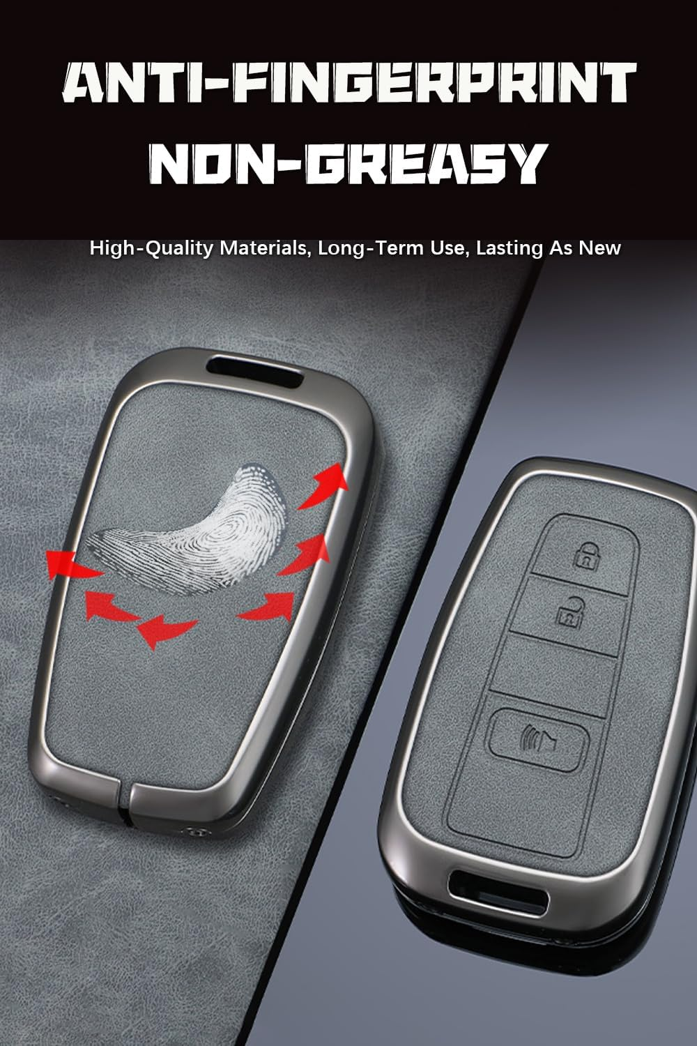 Ontto Zinc Alloy Car Key Case Cover Fit for Toyota RAV4 Prius Auris Yaris Camry Corolla C-HR CHR Land Cruiser Prado Smart Key Holder Case Shell Keychain Keyring Accessories 3 Buttons Trunk B2 image number 4