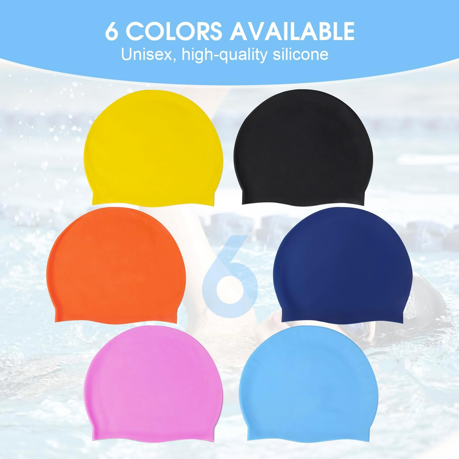 Chamgeco 3PCS Silicone Swim Cap, Unisex Adult Waterproof Bathing Pool Swimming Hat, Stretchable Durable Non-Slip Swimming Pool Cap Shower Caps, Elastic Swimming Cap - 3Pcs (Black+Dark Blue+Light Blue) image number 7