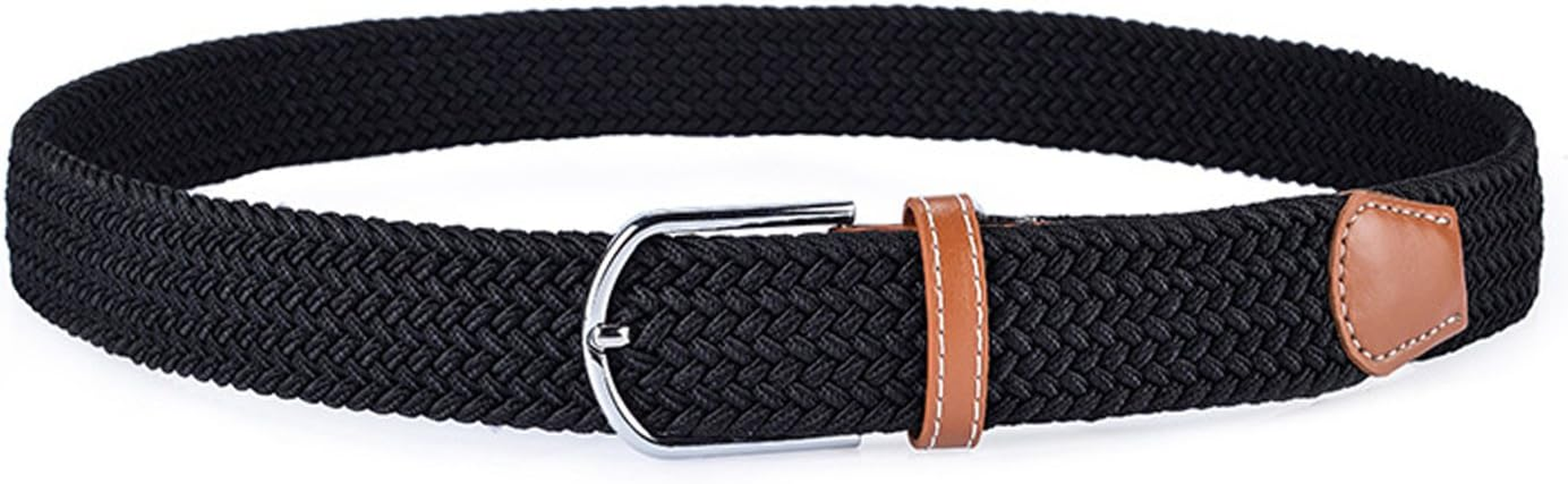 2 Pack Womens Stretch Canvas Braided Belt - Ladies Belts for Jeans, One Size - Black+Brown image number 2