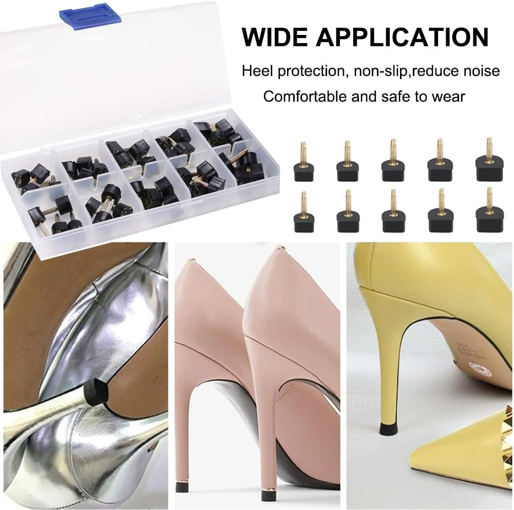 High Heel Shoes Replacement Tips Pin, 20 Pairs Women Shoes High Heel Caps, 8Mm 9Mm 10Mm 11Mm 12Mm High Heel Shoe Tips with 2 Different Pins Diameter 2.4Mm 3Mm (Black) image number 1
