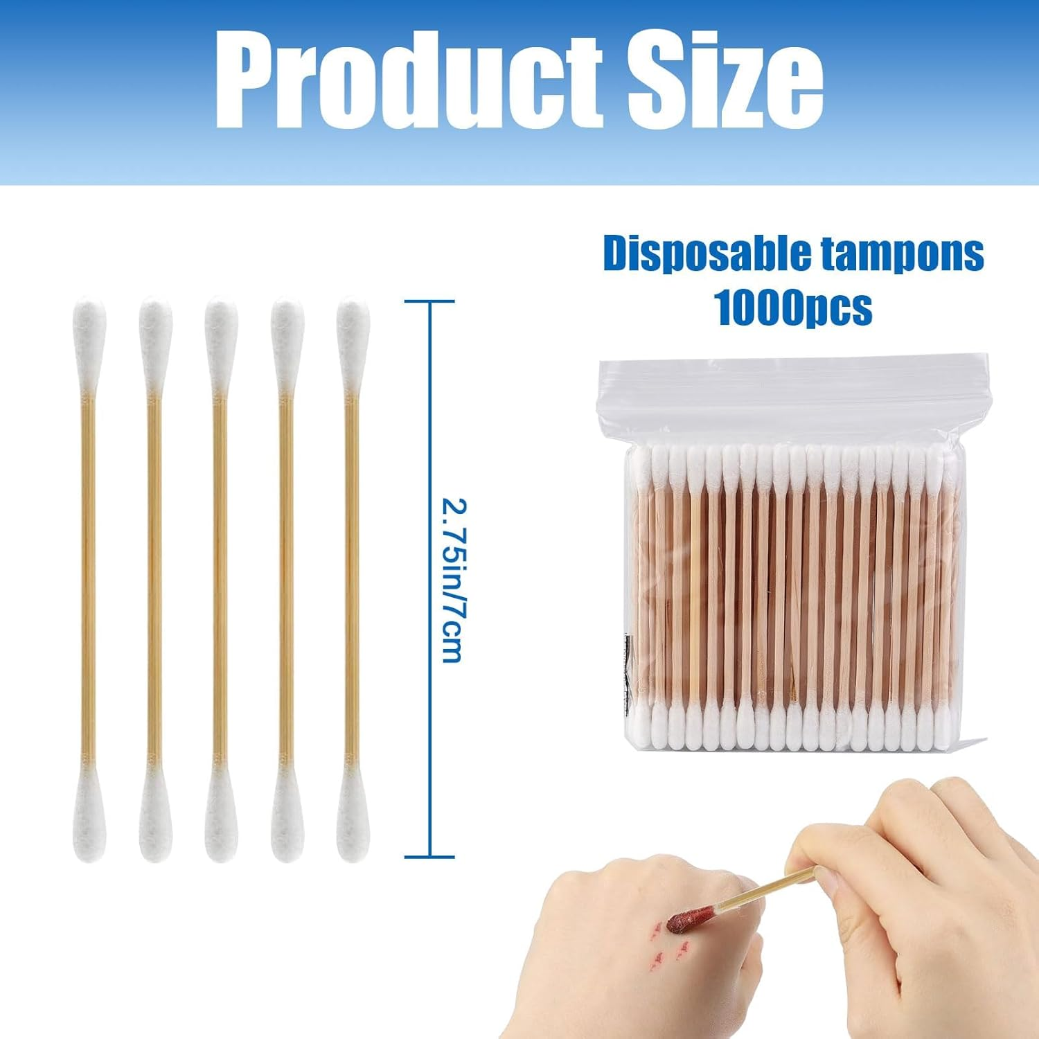 Cotton Swab, 1000 Pcs round Tips Cotton Swabs, Bamboo Cotton Swabs for Makeup, Ear Wax Removal, Pet, Electronics Cleaning (White) image number 1