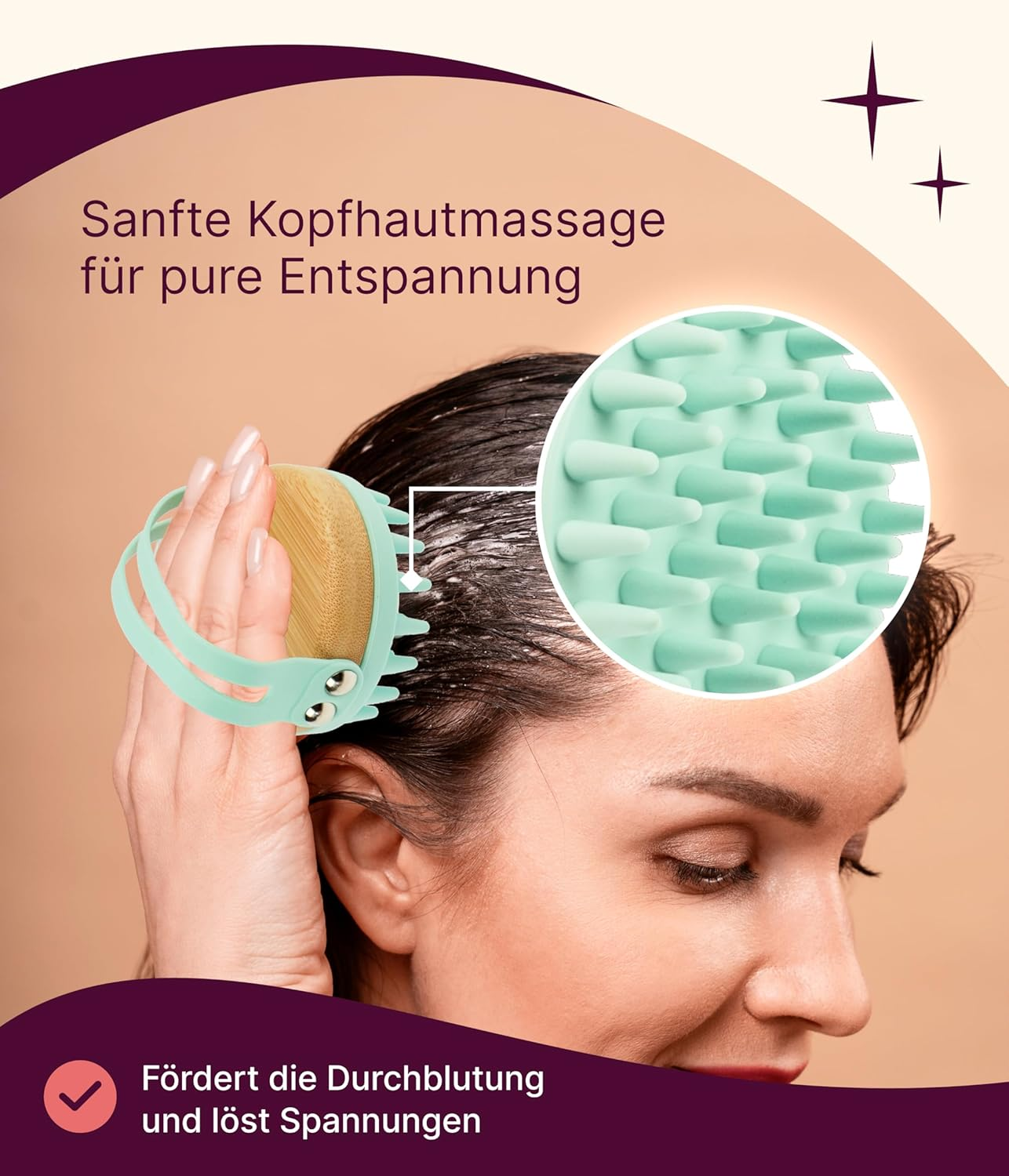 Bamboo and Silicone Massage Brush Turquoise image number 6