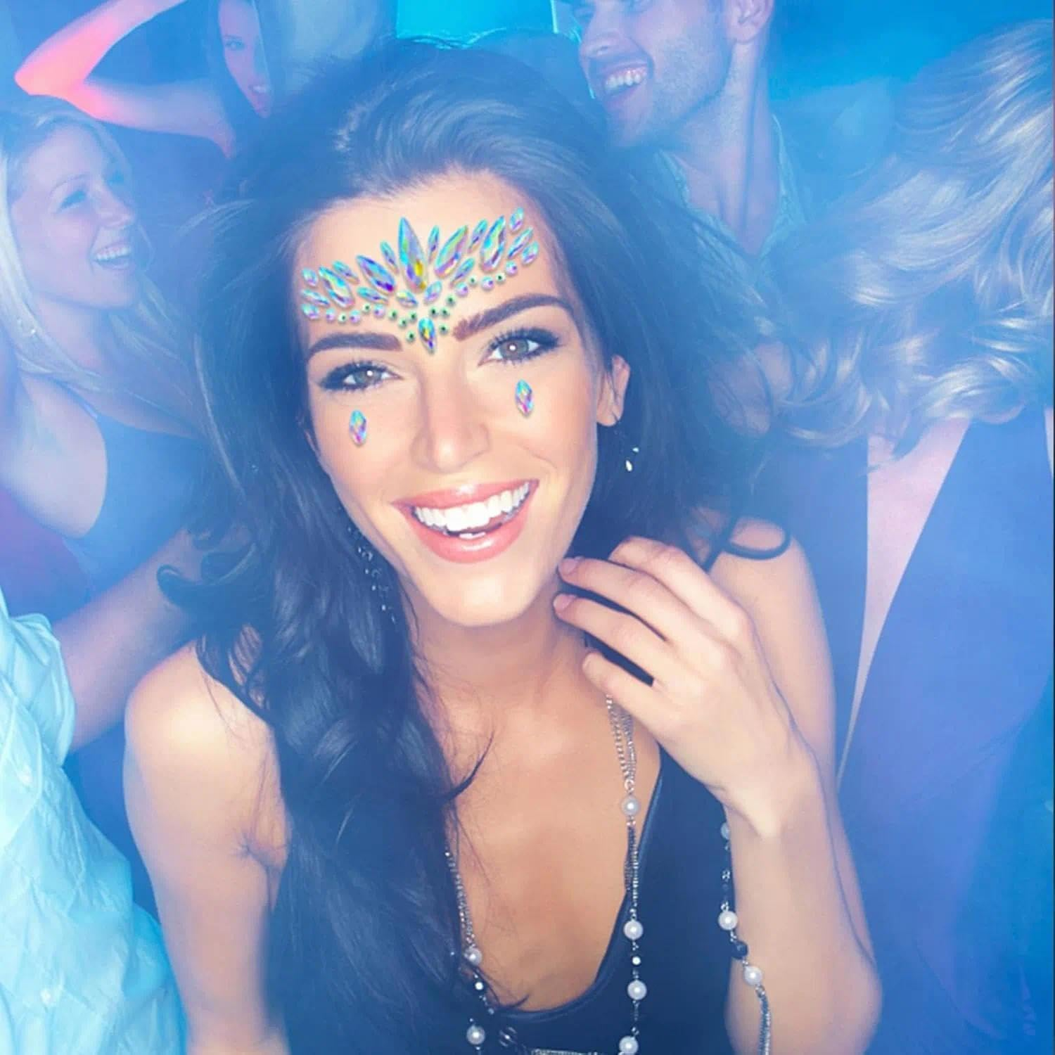 Mermaid Face Gems Kit - 12 Sets of Rhinestone Jewels, Temporary Tattoos, Festival & Rave Crystal Stickers for Women, for Party, Carnival, and Special Occasions by Geiwogwc image number 2