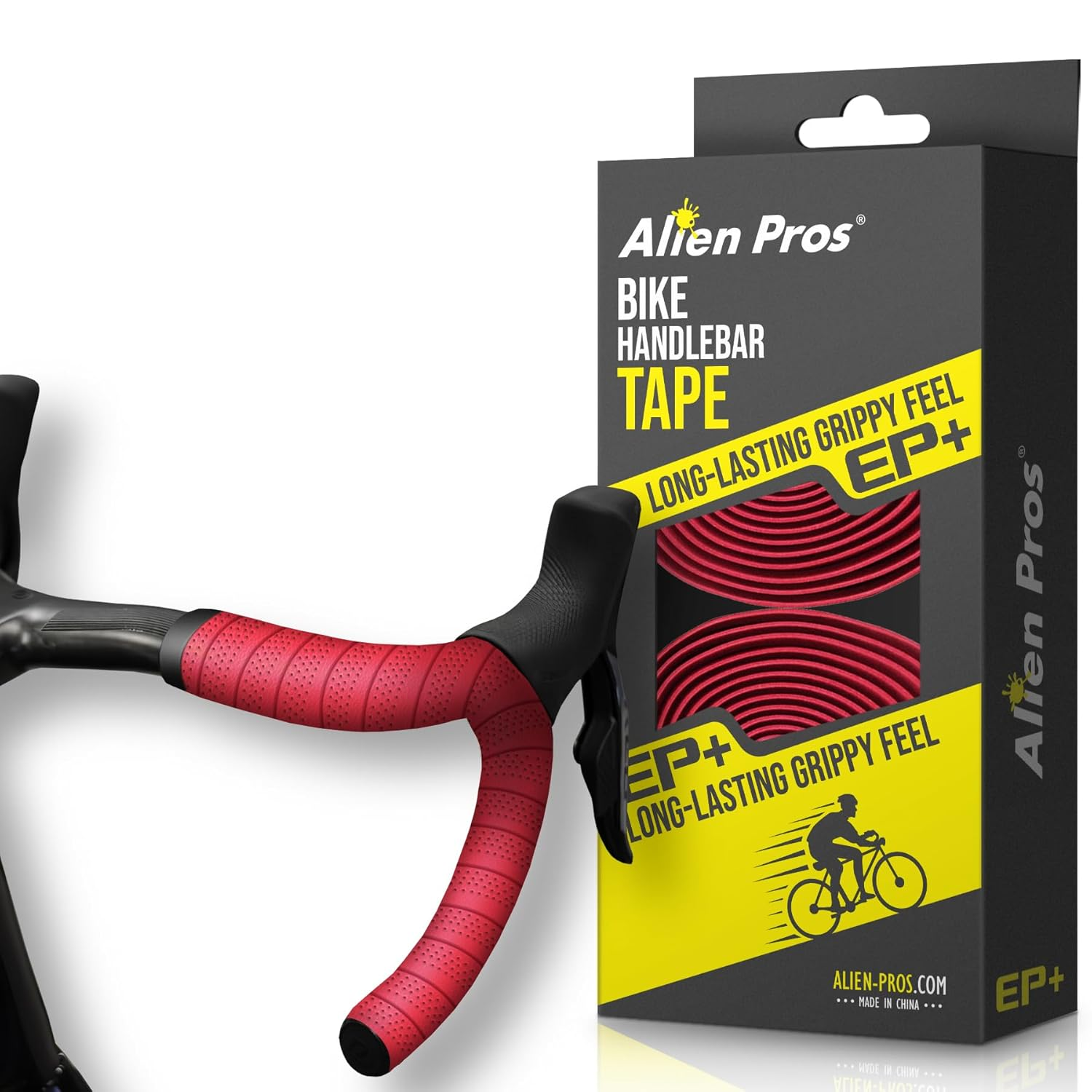 Alien Pros Bike Handlebar Tape Red New Model EP+ (Set of 2) - Wrap Your Bike for an Awesome Comfortable Ride - Enhance Your Bike Grip with These EVA PU plus Bicycle Handle Bar Tape, Red image number 3
