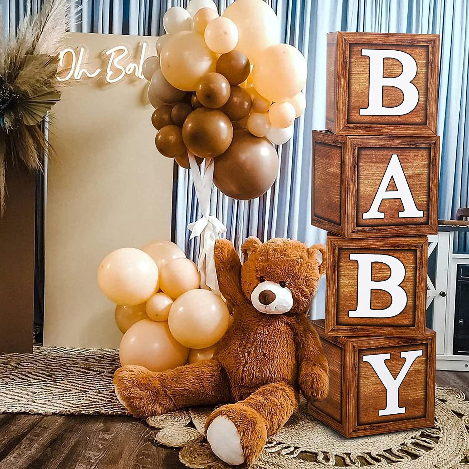 Sage Green Baby Shower Boxes for Birthday Party Decorations - 4 Large BABY Blocks with 4 Set of Gold BABY Letters,Boy Girl Baby Party Boxes for Baby Shower Backdrop,Gender Reveal Party Supplies