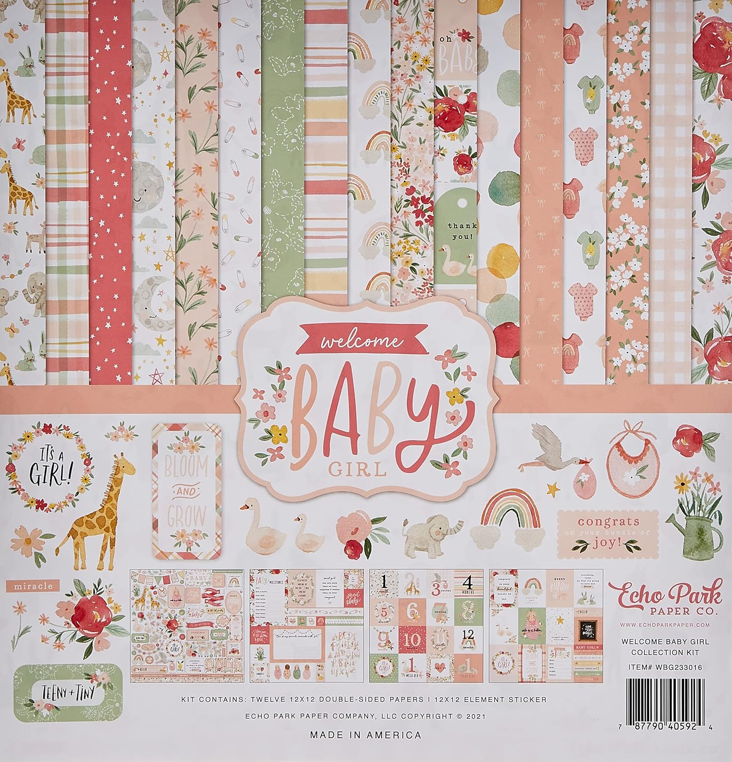 Echo Park Paper Company 646416 12" X12" Echo Park 30.5 X 30.5 Cm, Welcome Baby Girl Collection Kit, 12-X 12-Inch