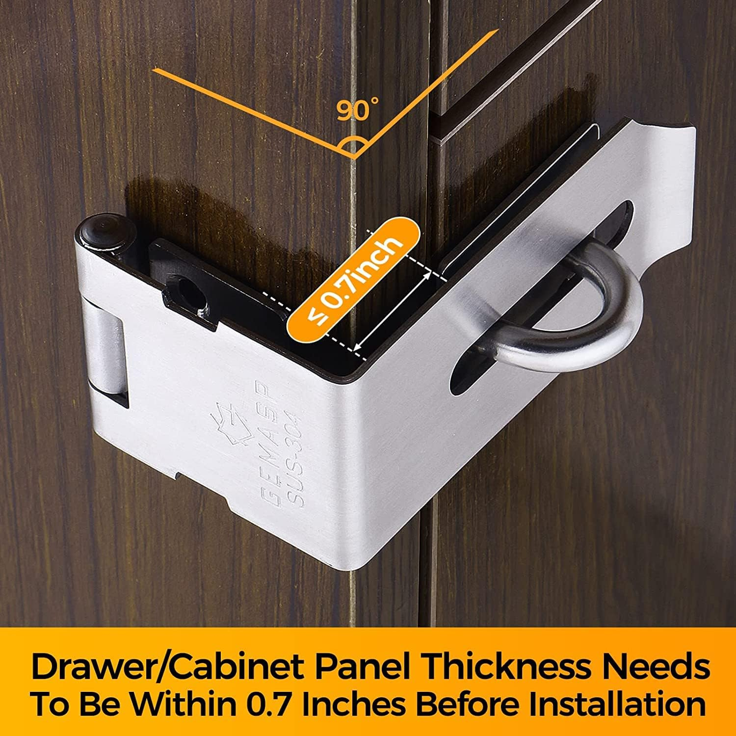 Hasp Latch 4 Pack, 90 Degree Solid 304 Stainless Steel File Cabinet Lock Desk Drawer Lock, Safe Security Padlock Latch Hasp Lock for Personal Privacy image number 3