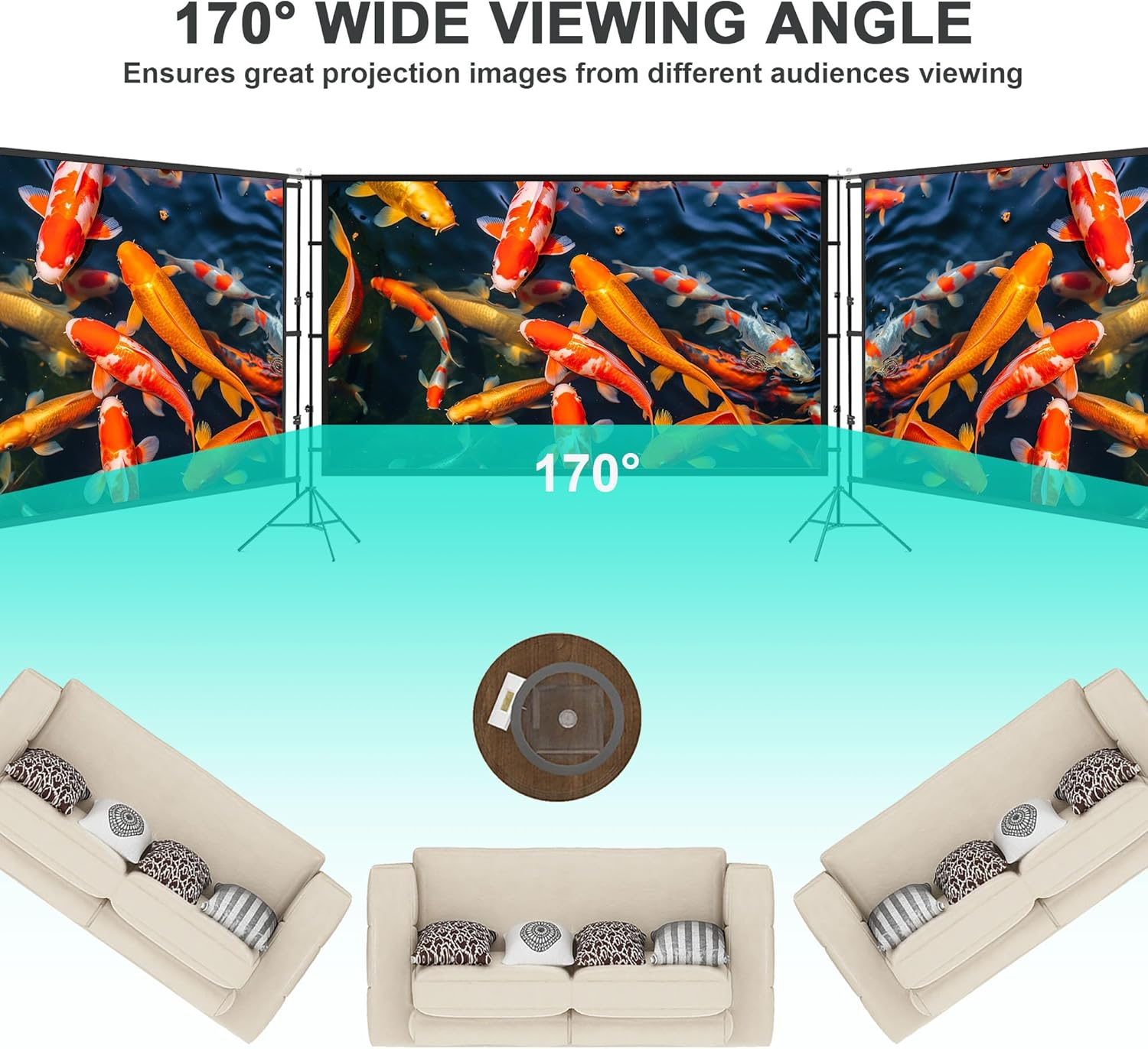 Aumerage Projector Screen with Stand, Outdoor Indoor 120 Inch Projection Screen, Portable 16:9 4K HD Rear Front Movie Screen with Carry Bag Wrinkle-Free for Home Theater Backyard Cinema image number 5