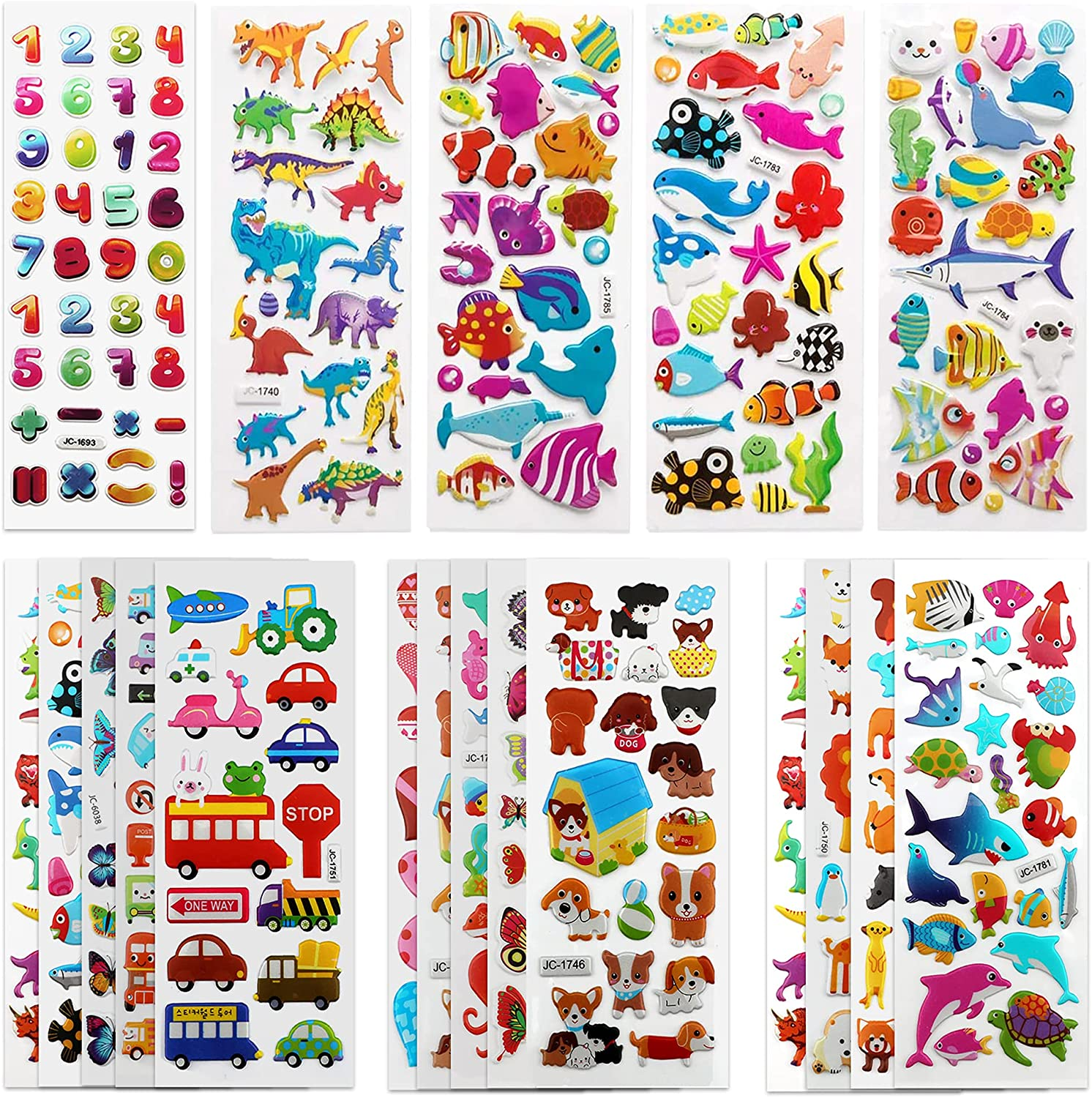 SAVITA 3D Stickers for Kids & Toddlers 500+ Puffy Stickers Variety Pack for Scrapbooking Bullet Journal Including Animal, Numbers, Fruits, Fish, Dinosaurs, Cars and More&hellip;