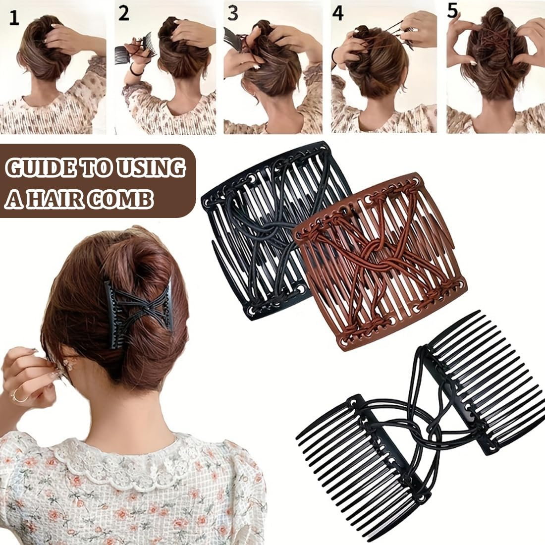 4Pcs Elastic Hair Clips Double Comb Elastic Hair Combs for Thick Hair Adjustable image number 4