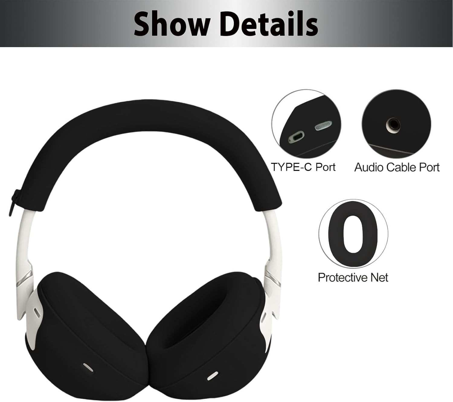 Adhiper 【3-In-1】 Silicone Sweat Case Cover for Sony WH-1000XM6 Headphones, XM6 Covers Accessories Silicone Ear Pads Covers & Headband Cover & Ear Cups Protector, Washable & Sweatproof - Black