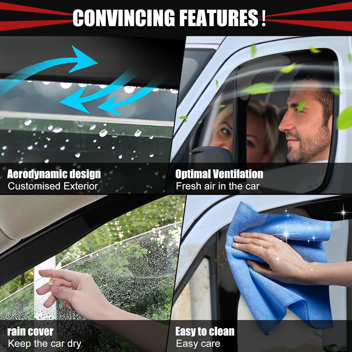 In-Channel Front Window Deflectors Rain Guards Shield Compatible with 2018-2022 2023 2024 2025 Mercedes Sprinter 1500 2500 3500 Accessories, Side Window Wind Deflectors, Vent Visors, 2 Pieces