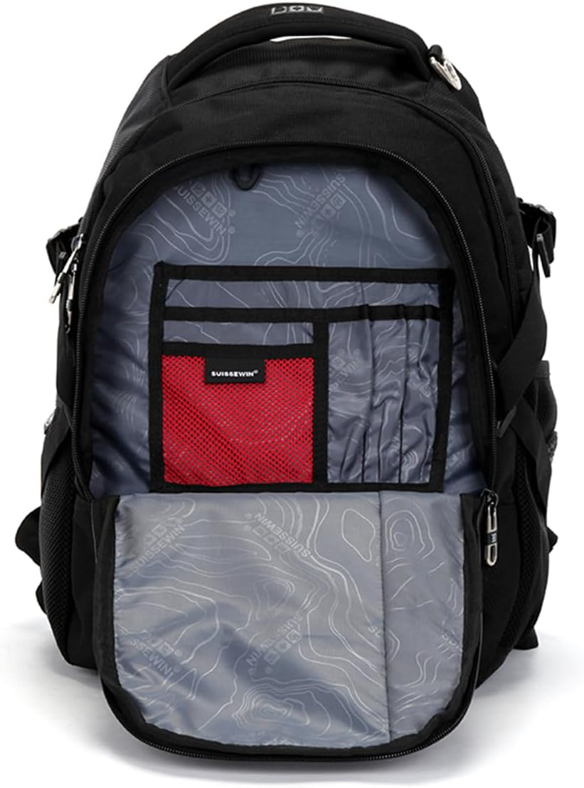 SUISSEWIN Swiss Laptop Backpack 15.6 Inch, Water Resistant Shoulder Messenger Bag, Travel, Work, Business, College, Black Backpack for Men and Women (SN9610) image number 6