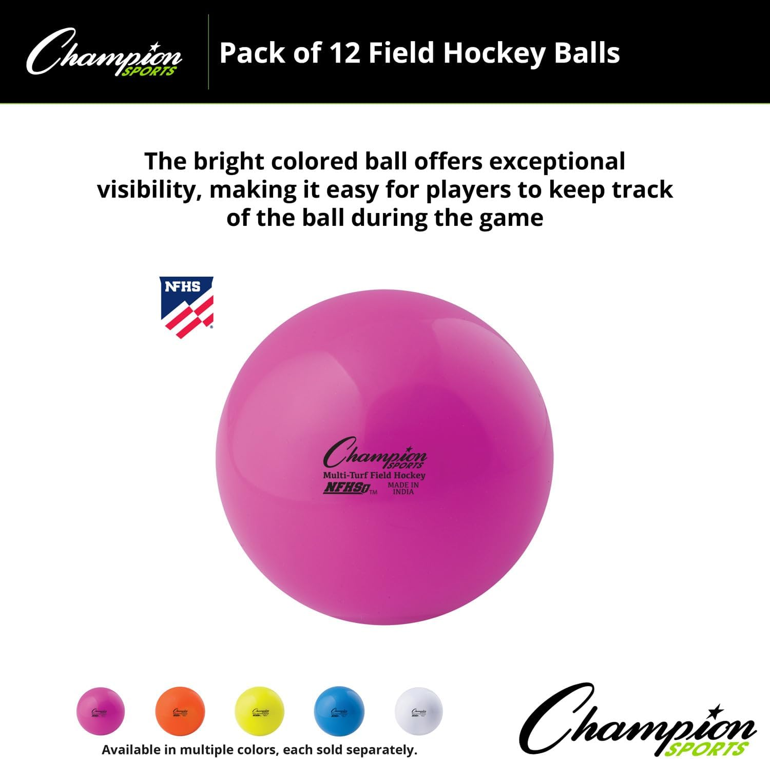 Champion Sports NFHS Approved Official Field Hockey Game Balls - 12 Pack in Multiple Colors
