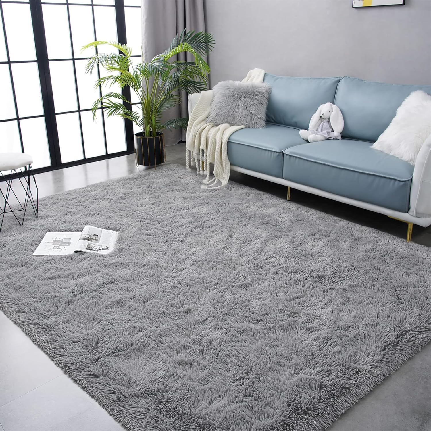 Fluffy Area Rugs for Bedroom Living Room, Anti-Slip Fuzzy Shaggy Soft Plush Carpet, 140X200Cm Indoor Solid Color Floor Rug for Kids Girl Boy Playroom Home Dorm Decor Aesthetic (Grey, 200X140Cm)