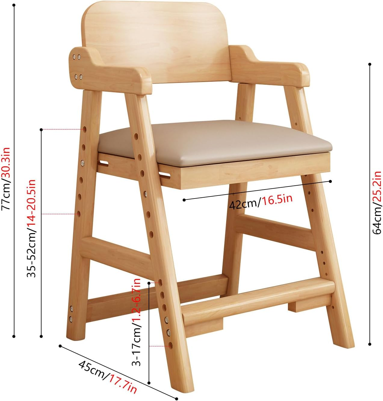 Solid Wood High Chairs for Toddlers Booster Seat for Dining Table High Chair Grows with Kid for Dining, Study Chair for Children High Chair for Chair at Table Toddler High Chair for Dining Table image number 3