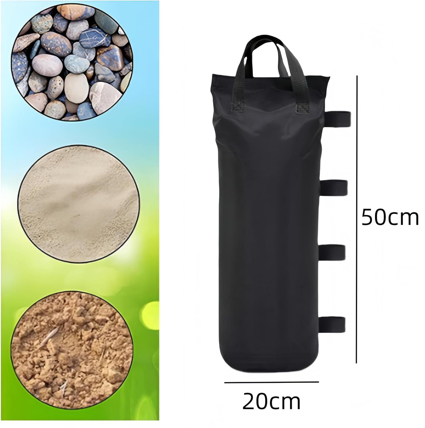 Ai-Oumleef Heavy Duty Canopy Weight Bags, 4 Pcs Gazebo Weight Bag, Canopy Leg Weights Sand Bags for Instant Outdoor Camp Sun Shelter Patio Umbrella (Black 20 * 50Cm) image number 2