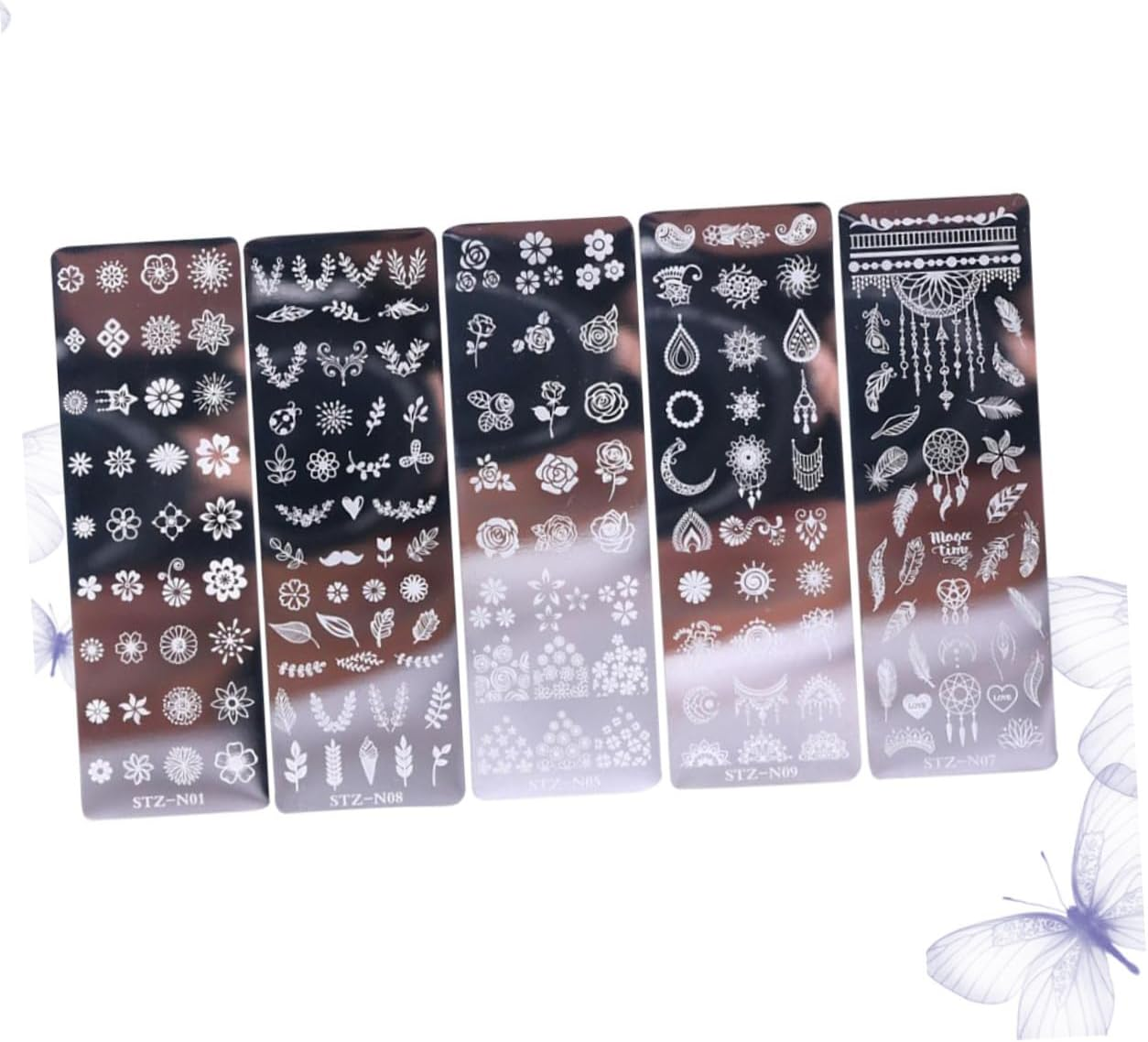 Nail Art Stamping Plates Set of 5 Floral Butterfly Nail Templates DIY for Women and Girls image number 4