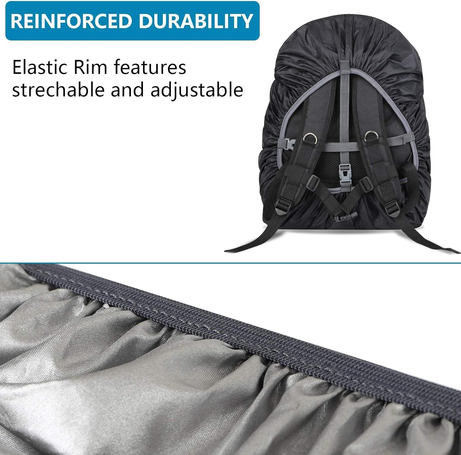 HDBHBH Waterproof Backpack Rain Cover - Ultralight Adjustable Rucksack Cover for Camping Hiking Cycling Travel, Anti-Dust Anti-Tear Outdoor Protector, Black (XS 15-25L) image number 6