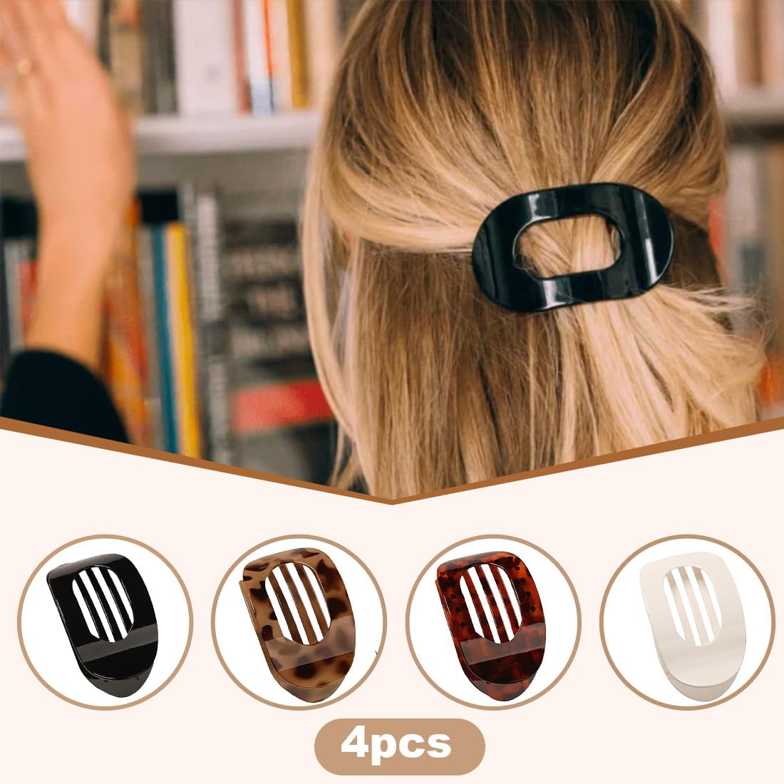 KIRZAX Pack of 4 Hair Clips for Women, Hair Clip, Flat Claw Clip, Hair Clip for Dunn Hair, Strong Hold Side Hair Clips for Everyday Life, Sports, Driving, Lying (Style 1) image number 5