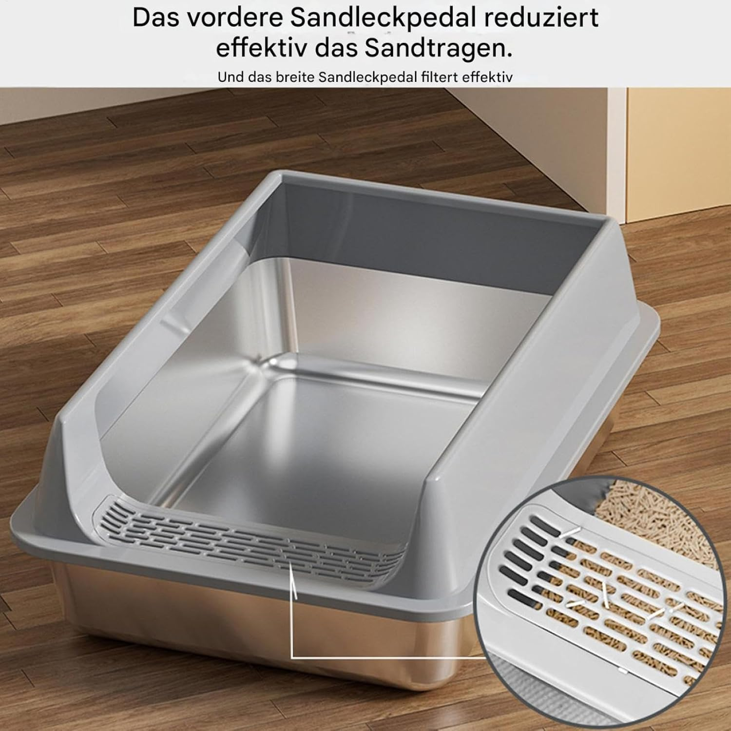 YNPQTDS Cat Litter Tray 40 X 30 X 19 Cm Recessed Semi-Open Cat Litter Tray with Shovel Odour Resistant Cat Litter Tray Stainless Steel for Large Medium Small Cats image number 6