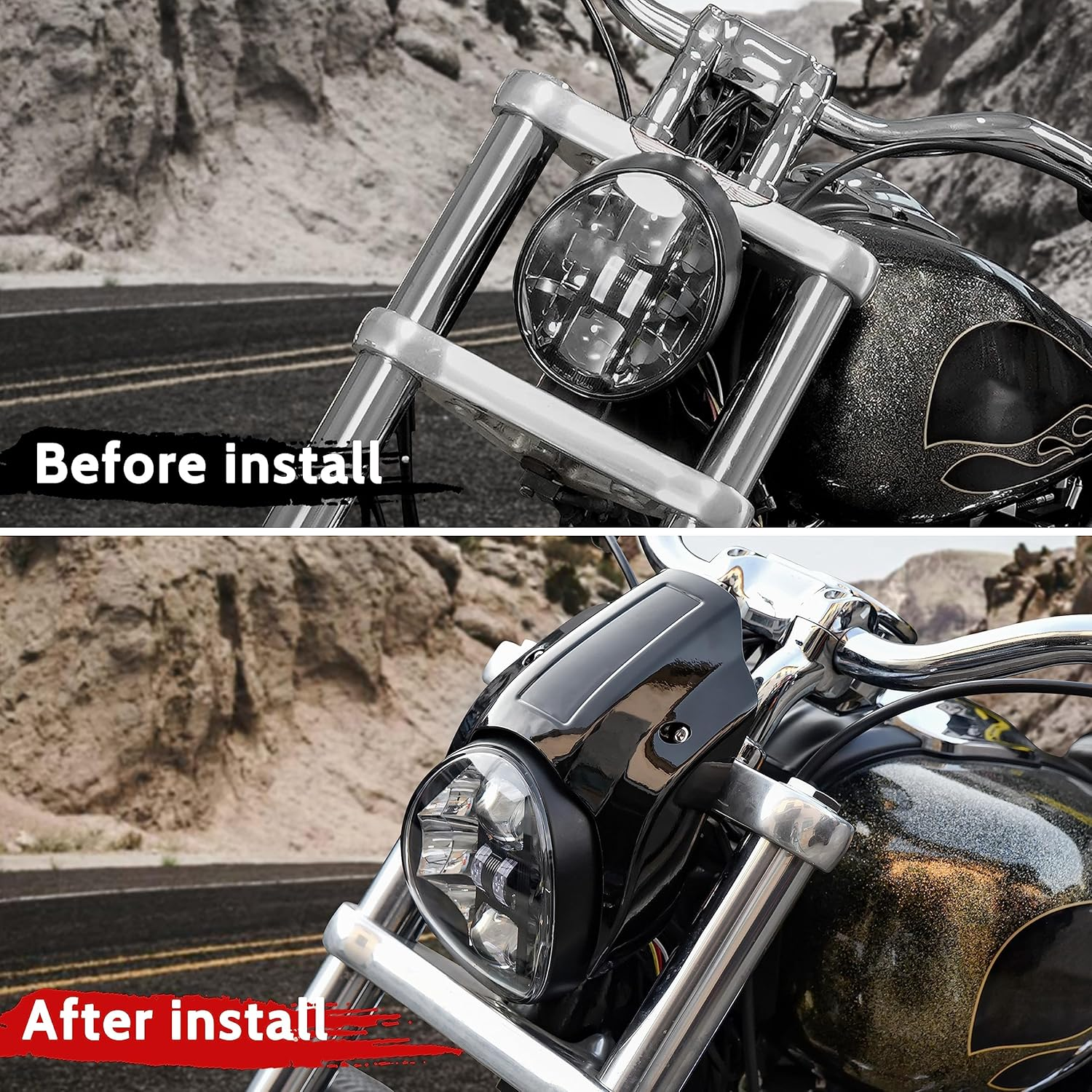 Headlight Fairing Cover for Harley Breakout 13-17, Aluminum Gloss Black Head Light Bezel Trim Fairing Cowel Cover Kit for Harley Davidson Softail Breakout 2013-2017 Accessories image number 5