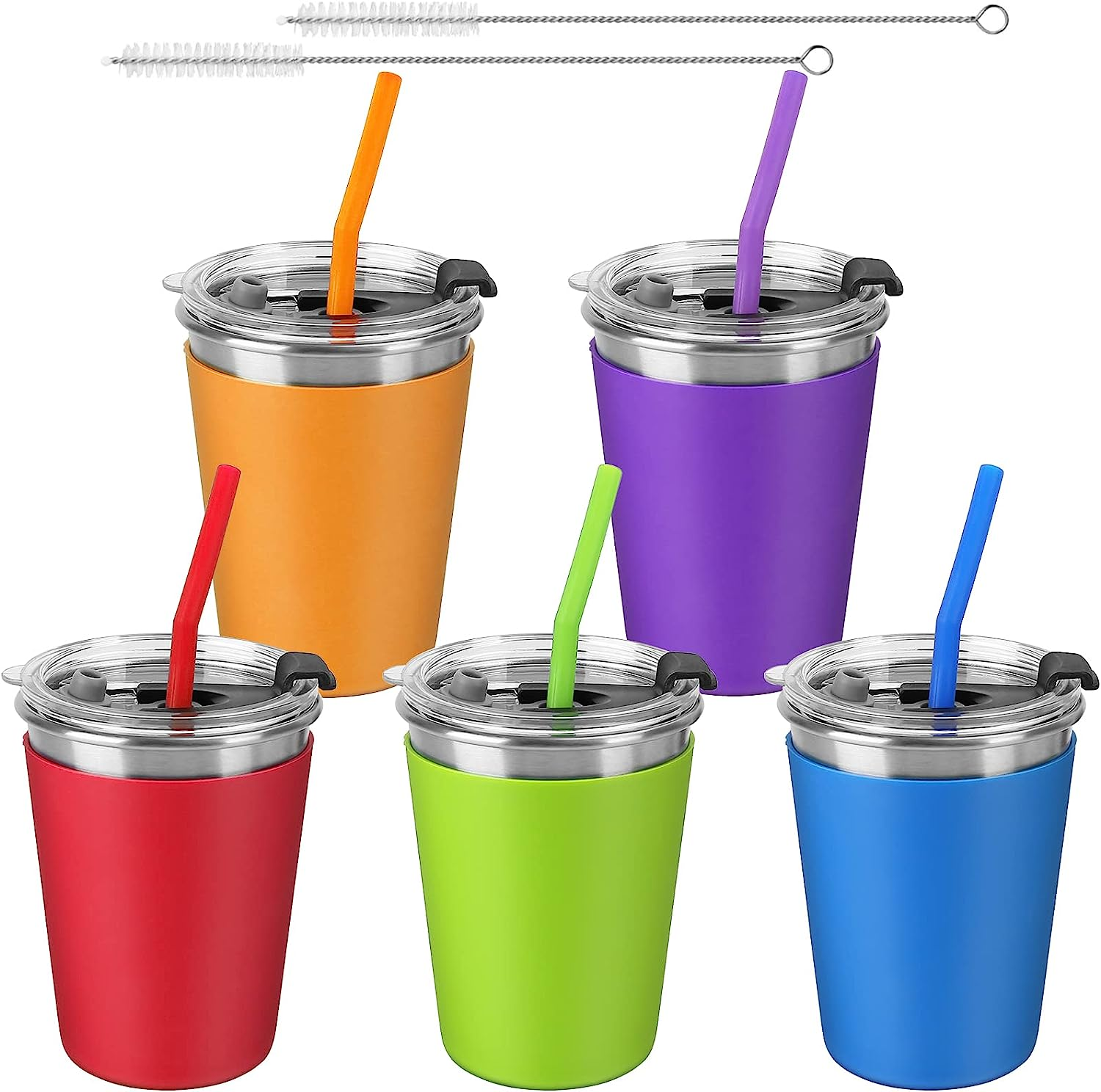 5Pack Kids Cups with Straws and Lids Spill Proof, 12Oz Toddler Straw Cups with Colorful Silicone Sleeves, Unbreakable Stainless Steel Water Tumblers for Cold & Hot Drinks image number 3