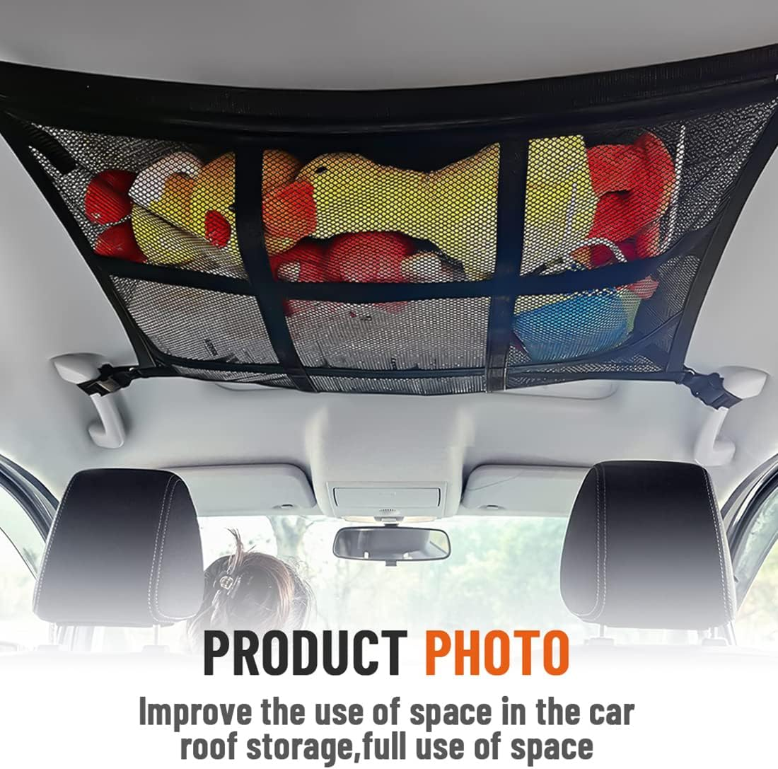 SKUNTUGUANG Car Cargo Net for SUV, Car Ceiling Storage Net, Car Roof Ceiling Net, Used to Store Tents, Quilts, Toys and Sundries image number 4