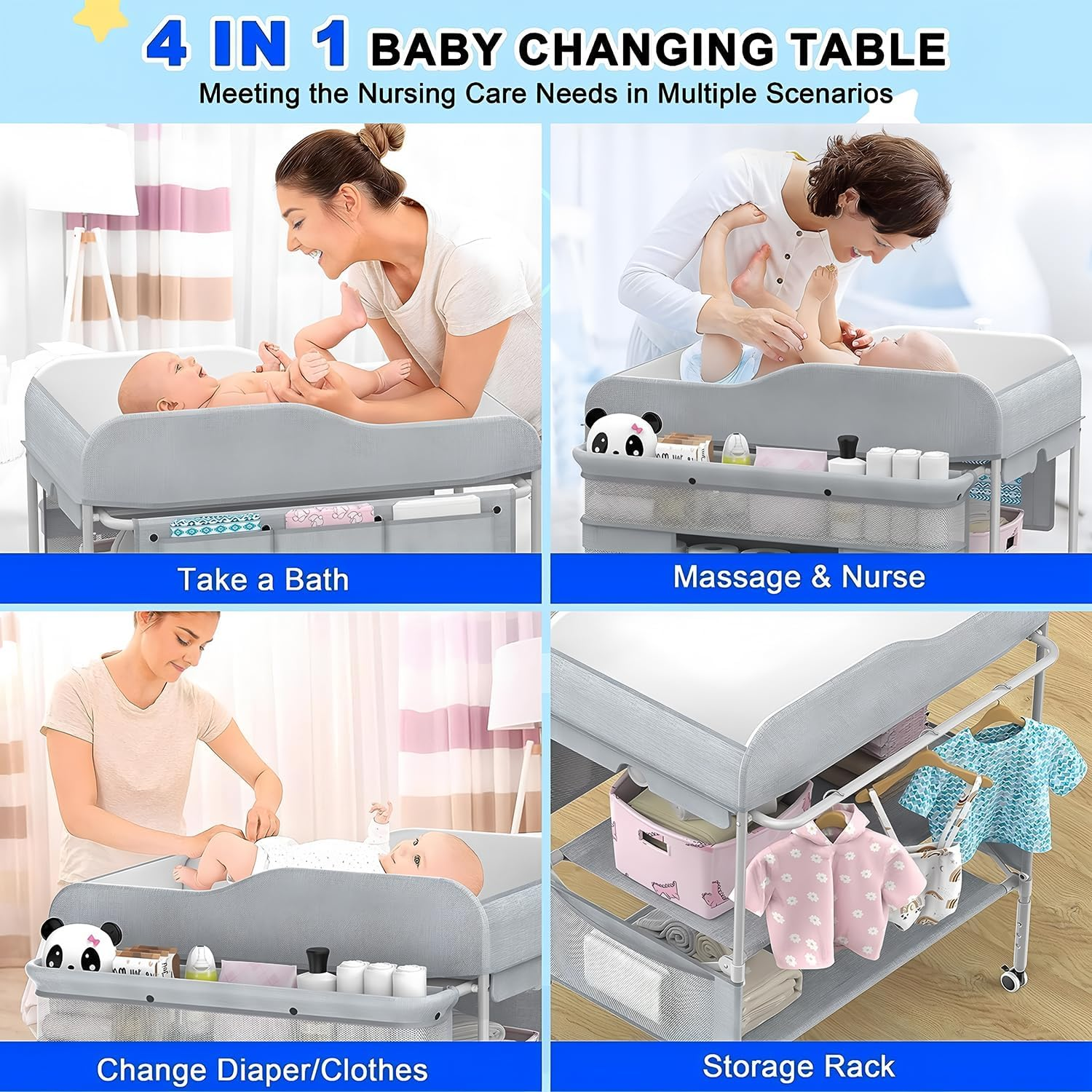 Portable Baby Changing Table,Foldable Changing Table Dresser Baby Changing Station with 2 Basket for Essentials, 3 Position Height Adjustable for Infant Newborn image number 3