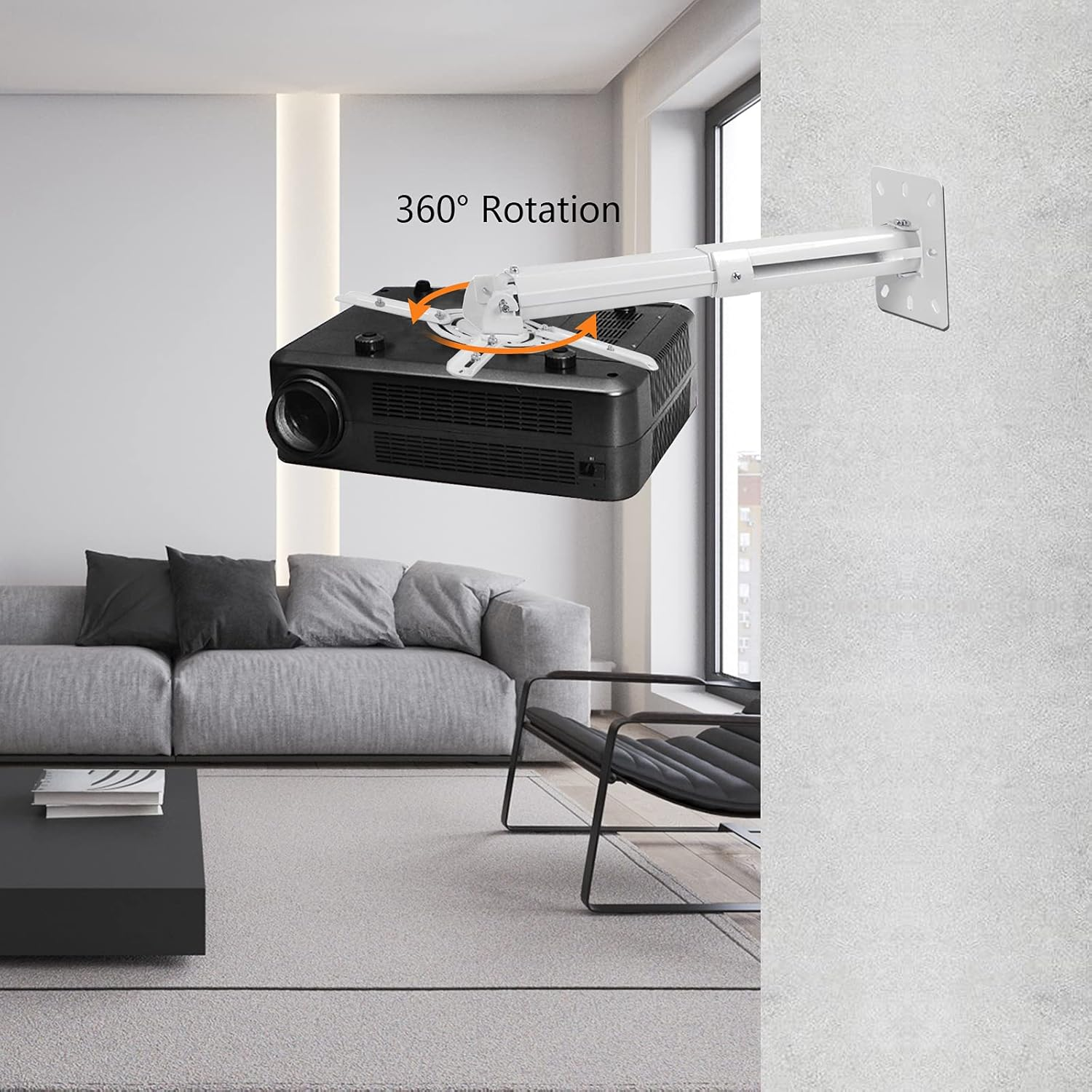 Suptek Projector Ceiling Mount, Projector Wall Mount Rotate 360 Swivel 90 Tilt 90 with 210-540Mm Extension Pole for Projectors Max 13.6Kg, 70-300Mm Fixing Holes, Ceiling Projector Bracket White PR05W image number 4